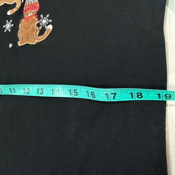 Embroidered Christmas Cats Large Black Long Sleeve Shirt - Picture 8 of 13